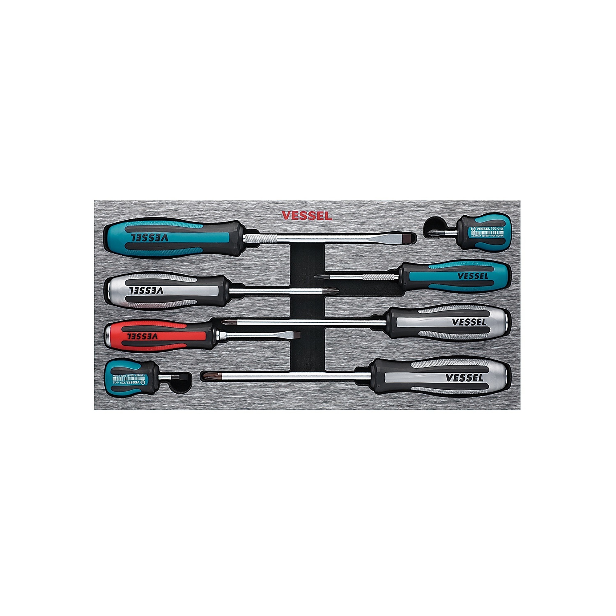Vessel Megadora Impacta Screwdriver Set - 8-Pc., Combination Drive, EVA Foam Inlay, Model# 980MIXEVA